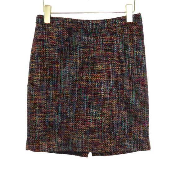 Ann Taylor LOFT Black Multicolor Rainbow Tweed Mini Skirt Size 4 Petite - Picture 1 of 9